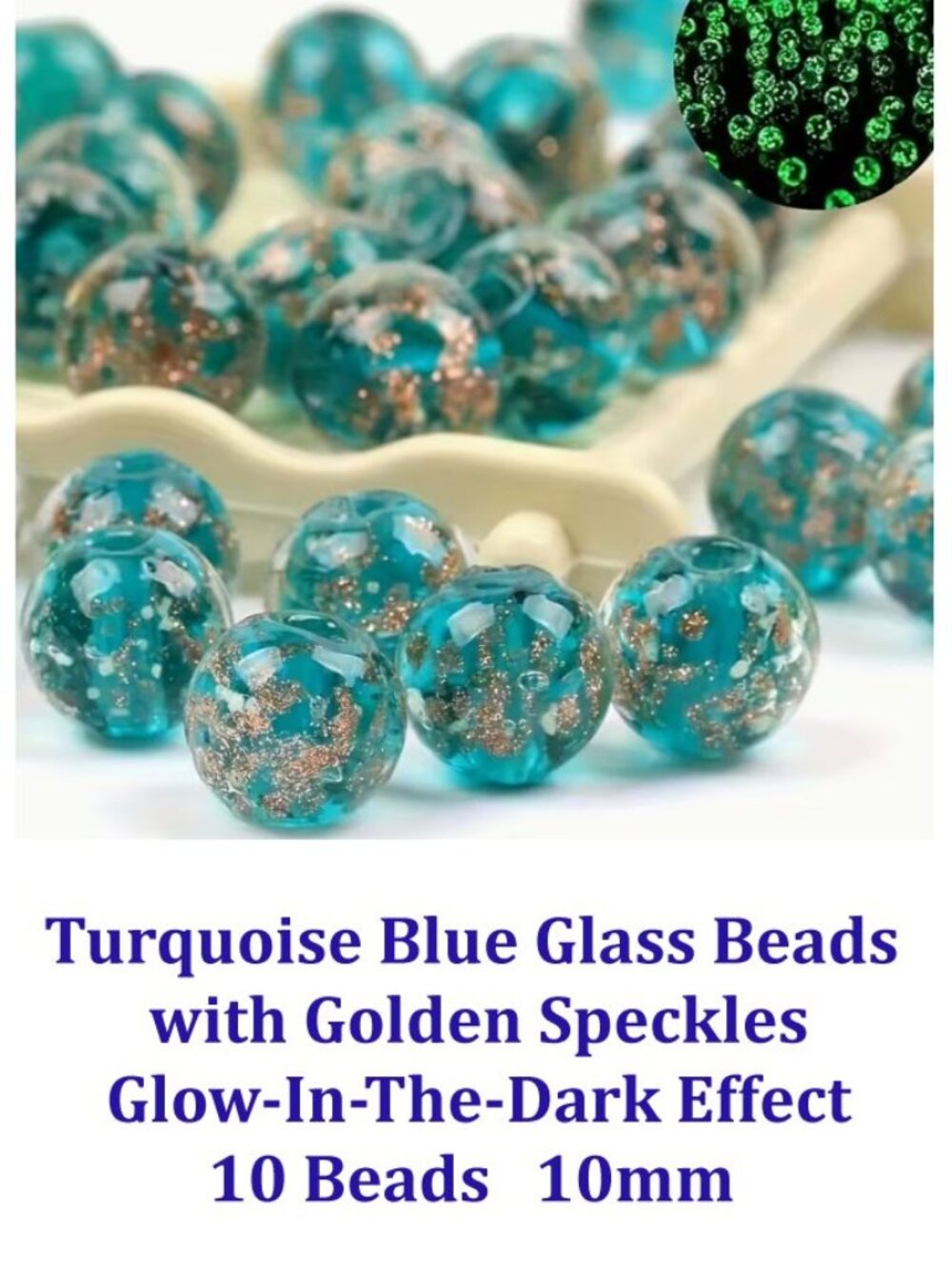 Illumination Turquoise  Blue Glow in the Dark Beads.  15 Beads -  10MM